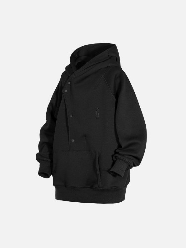 NEV Irregular Button Hoodie | Black / L