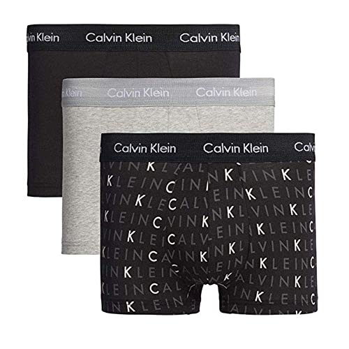 Calvin Klein Men's 3 Pack Low Rise Trunks - Cotton Stretch Boxers - M - Black/Grey Heather/Subdued Logo