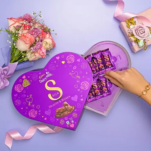 Cadbury Dairy Milk Silk Hearts & Roses Heart Shaped Chocolate Gift Box,