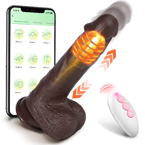 Black Thrusting Dildo Vibrating Dildo - Silicone Vibrator Fake Penis G-spot Stimulator，Realistic 8 inch Suction Cup Dildo Anal Adult Sex Toy for Women and Couple Pleasure with 5 Thrusting&Vibration - black thrusting vibrating dildo