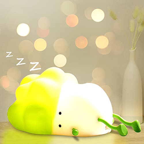 Wonalla Rechargeable Cute Lying Cabbage Night Light, LED Squishy 3-Gear Dimmable Silicone Nursery Nightlight, Kawaii Room Decor, Great Christmas Gifts for Women Girls Babies - Green
