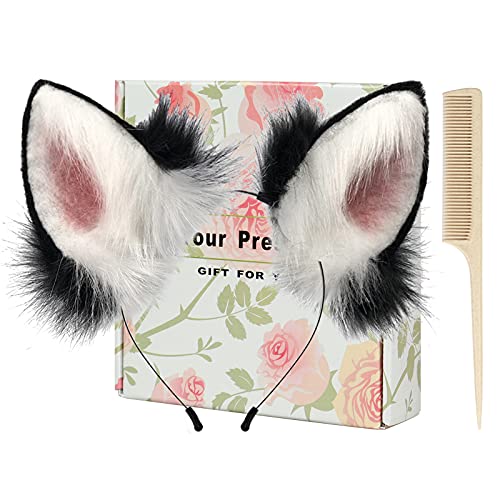 HAOAN Handmade Wolf Cat Fox Fur Furry Ears Headwear Party Cosplay Halloween Costume - Wolf Bwpink