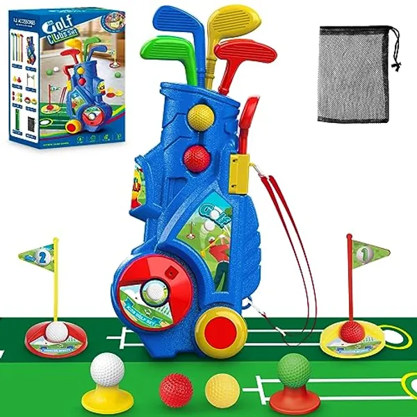 Toddler Golf Set, Upgraded Kids Golf Clubs with Putting Mat, Toys for Boys 3 4 5+ Years Old, Indoor Outdoor Sports Golf Toys with 4 Clubs, 8 Balls, 2 Practice Holes, Shoulder Strap, 20 PCS