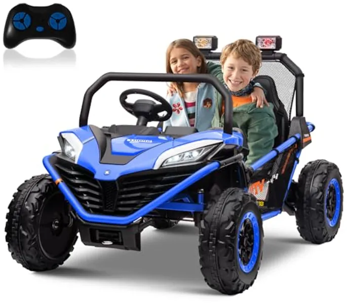ALINUX 24 Volt 10AH Ride on Car UTV 2 Seater, Kids Electric Car, Metal Frame, Brake&Gas Pedal, EVA Tires, Bluetooth, Blue