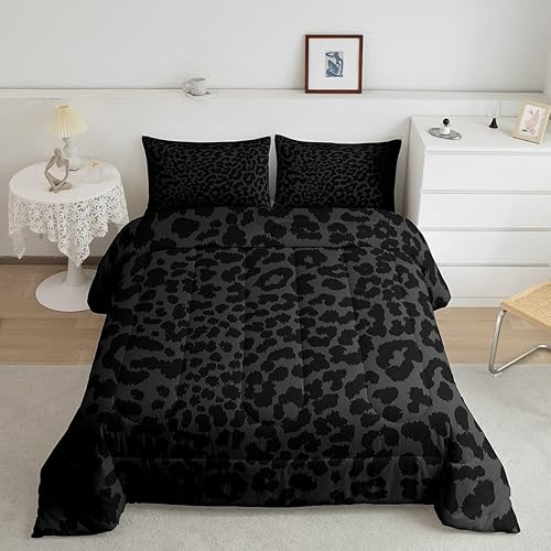 Manfei Leopard Print Comforter Set Full Size,Abstract Cheetah Skin Texture Bedding Set,Kids Girls Beauty Woman Room Decor,Rustic Farmhouse Retro Down Comforter,Black Noble Duvet Insert,2 Pillowcases - Multi 09 - Full