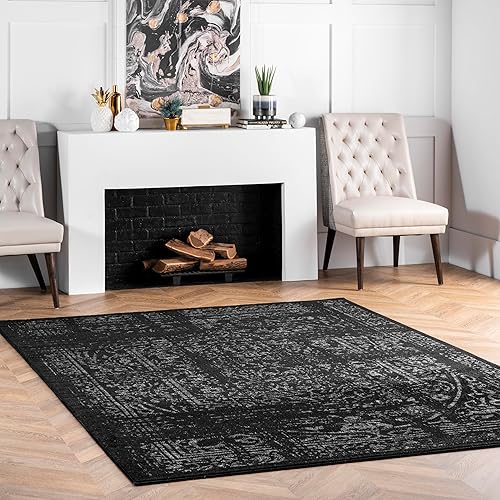 nuLOOM Arlena Vintage Traditional Area Rug - 7x9 Area Rug Modern/Contemporary Black/Grey Rugs for Living Room Bedroom Dining Room Kitchen - Arlena Black - 7' x 9'