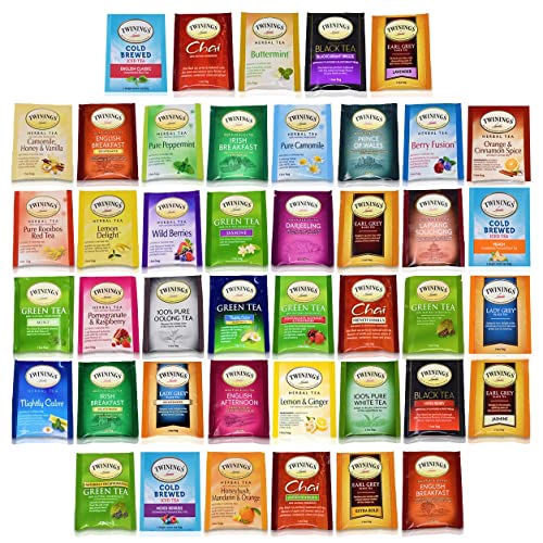BLUE RIBBON Twinings Tea Bags Sampler Assortment Variety Pack Gift Box - 48 Count - Perfect Variety - English Breakfast, Green, Black, Herbal, Chai Tea and more - 48 Count (Pack of 1)