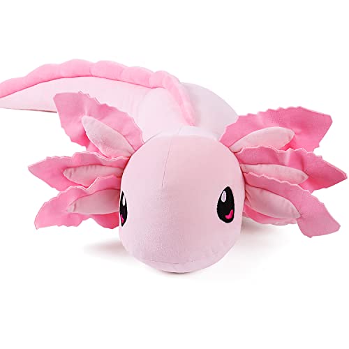 Gubuy 3.8lbs Weighted Axolotl Plush 32", Dino Stuffed Animals Dinosaur Weighted Plushies Throws Pillows - Pink