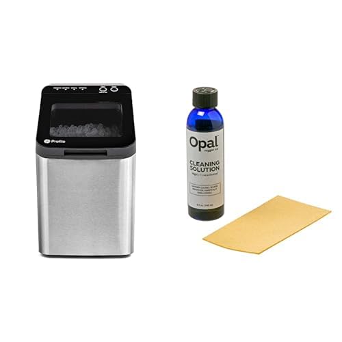GE Profile Opal 1.0 Nugget Ice Maker with Cleaning Supplies Kit for Countertop Pebble Ice Maker | Portable Ice Machine Makes up to 34 lbs. of Ice Per Day | Stainless Steel Finish Bundle