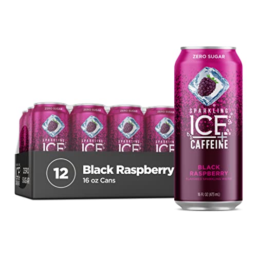 Sparkling Ice +Caffeine Black Raspberry Sparkling Water, with Antioxidants and Vitamins, Zero Sugar, 16 fl oz Cans (Pack of 12) - Black Raspberry