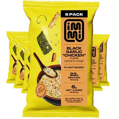 immi Garlic "Chicken" Ramen, 100% Plant Based, Keto Friendly, Low Carb, High Protein, Packaged Noodle Meal Kit, Ready to Eat, 6 Pack