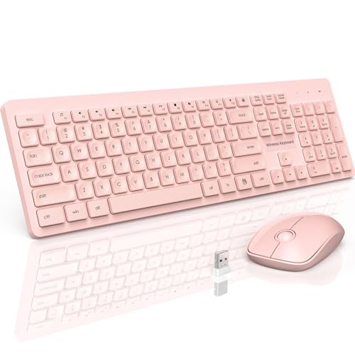 Wireless Keyboard and Mouse Set, 2.4GHz Ultra-Slim USB Keyboard and Mouse Wireless, Water-Dropping Keycaps, 12 Shortcuts, Keyboard Mouse Combo for PC Laptop Windows XP/7/8/10, Vista, Mac (Pink) - Pink