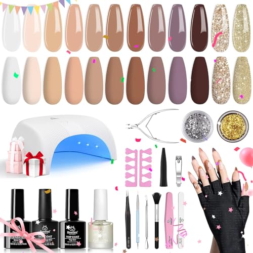 Beetles Gel Nail Polish Kit with U V Light Protective Gloves Holiday Gift, 12 Colors Neutral Nude Gel Polish Starter Kit with Base Top Coat Manicure Tools Kit DIY Nail Art - A-1Embrace Diversity