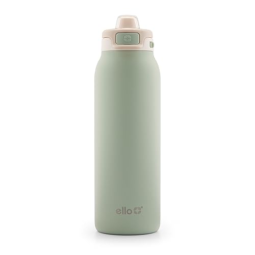 Ello Pop & Fill Stainless Steel Water Bottle with Quick Fill Technology, Double Walled Vacuum Insulated Metal, Leak Proof Locking Lid, Sip and Chug, BPA Free, Holiday Gift for Him Her, 22oz, 32oz - 32oz - Pistachio