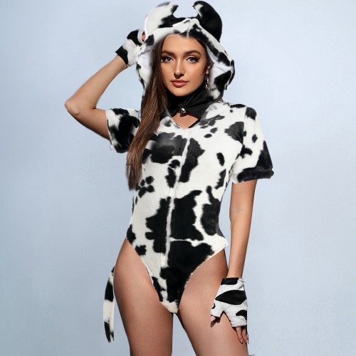 Cow Cosplay Lingerie Bodysuit - White / L