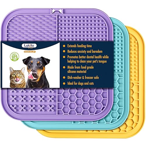 LUKITO 3PCS Licking Mat for Dogs & Cats with Suction Cups, Dog Peanut Butter Lick Pads for Anxiety Relief & Boredom Reducer, Slow Feeder Dog Bowls, Perfect for Bathing, Grooming and Training - Large-3 Pack
