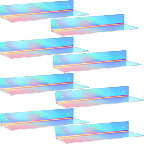 Rainbow Iridescent Acrylic Shelves Floating Wall Ledge Bookshelf Wall Mounted Shelf Display Organizer for Kids Room Bathroom Bedroom Living Room Nursery Office Kitchen (8 Pieces) - 8