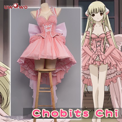 Uwowo Anime/Manga Chobits Chii Lolita Pink Bow Clamp Cosplay Costume - 【In Stock】XXXL