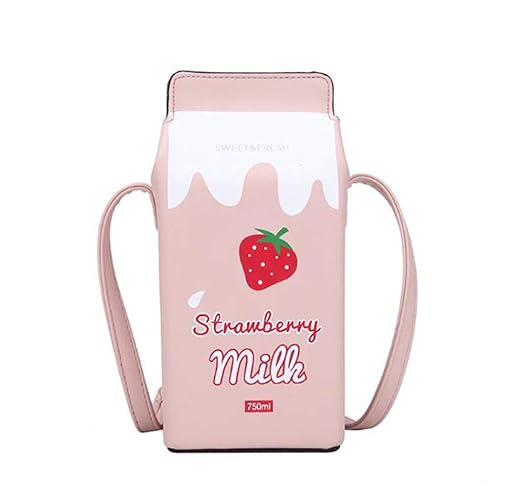 Women Fruits Banana Strawberry Milk Box Cross Body Purse Bag Women Phone Wallet Shoulder Bags - Strawberry