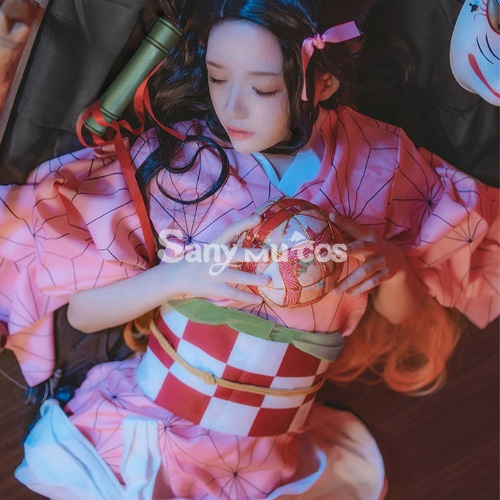 Anime Demon Slayer Kimetsu no Yaiba Nezuko Kamado Cute Kimono Dress Cosplay Costume | S