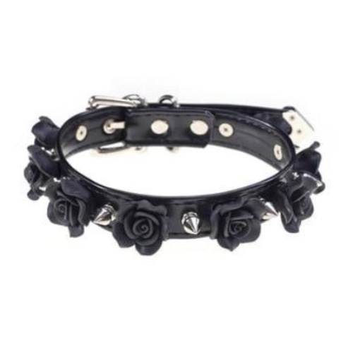 Spiked Floral Collar - Black & Silver