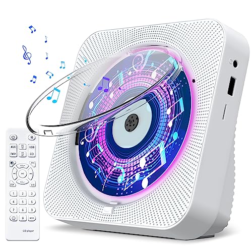 Gueray CD Player Portable with Speakers Bluetooth Desktop CD Players for Home Radio CD Player with Remote Control Dust Cover LED Screen Timer Supports AUX USB TF Card Playback - Desktop CD Player