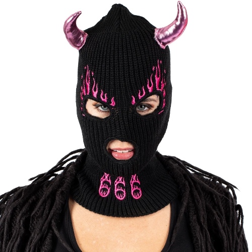 Pink Devil 666 Embroidered Ski Mask - OS / Black/Pink