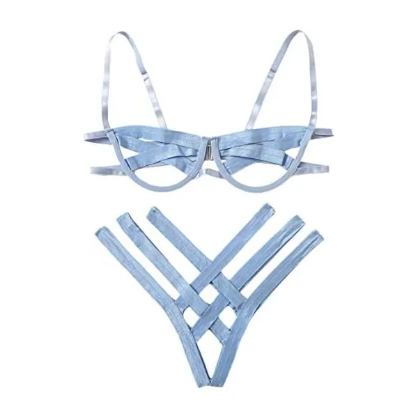 
                            SheIn Women's Sexy Ladder Cut Out Lingerie Set Push Up Two Piece Bra and Panty
                        