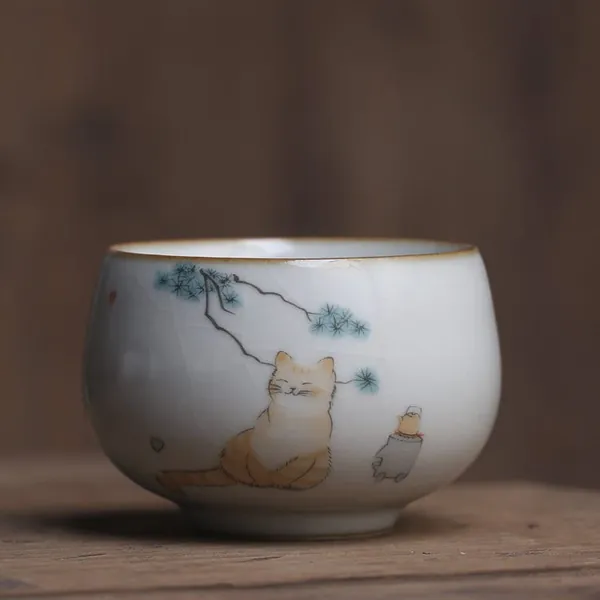 Embersceramic Ceramic Tea Cup Cute Cat Kung Fu Cup
