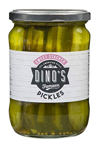Dino's Famous Hot Dogs Sweet Stacker Pickles, 530 g Jar (Pack of 1) - Sweet Pickles - 530 g (Pack of 1)