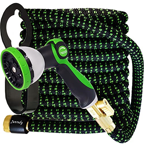 Garden Hose 50ft Water Hose with 10 Function Hose Nozzle Sprayer, Flexible Lightweight Garden Hose, High Strength, RV, Marine and Camper Hose,Durable Garden Hoses, 3/4" Solid Fittings Outdoor Hose - 50ft - Black&Green9188