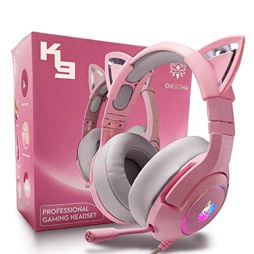 Casque de Jeu pour PC/PS4/PS5/Xbox One,Gaming Headphones avec Oreilles de Chat Rose,Casque Filaire avec 7.1 Surround Sound,Micro Rétractable à Réduction de Bruit Réglable - Rose