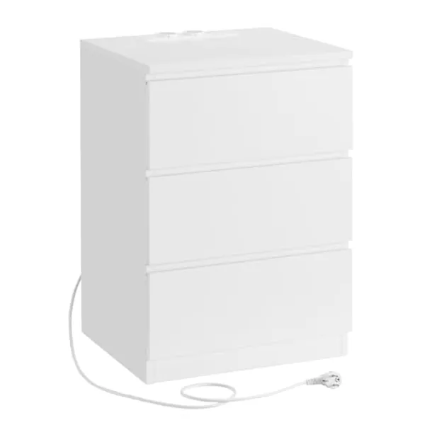 VASAGLE Nachttisch, Beistelltisch, 3 Schubladen, abgeschrägte Kante, 2 AC-Steckdosen, 2 USB-Anschlüsse, Wohnzimmer, Schlafzimmer, Arbeitszimmer, modern, wolkenweiß LET631W14