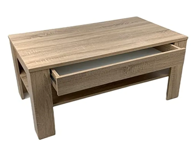Unbekannt Couchtisch mit Schublade Wohnzimmertisch (EWA) Sonoma Eiche hell Sägerau 100 x 57 x 43,5 cm