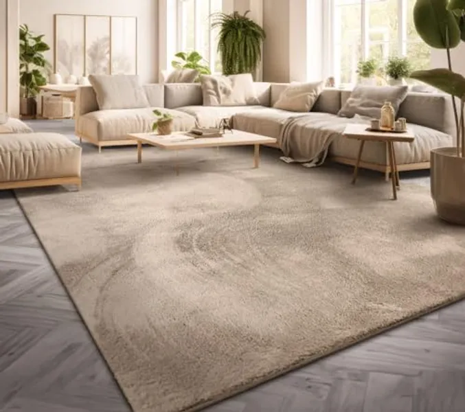 TT Home Teppich Wohnzimmer Kurzflor Einfarbig Modernes Design Waschbar, Farbe: Beige, Größe:200x300 cm