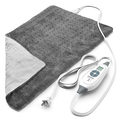 Pure Enrichment PureRelief XL Heating Pad - 12" x 24" Electric Heating Pad for Back Pain & Cramps, 6 Heat Settings, FSA/HSA Eligible, Soft Machine Wash Fabric, Auto-Off & Moist Heat (Charcoal Gray) - Gray
