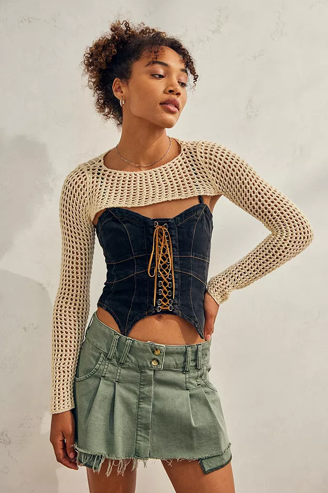 UO Lattice Knitted Long Sleeve Shrug