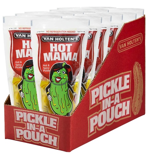 Van Holten's Hot Mama - Hot and Spicy Pickle in A Pouch - 12 Pack - Van Holtens Pickle's - Fat Free - Low Calorie - Low Crab - Gluten Free