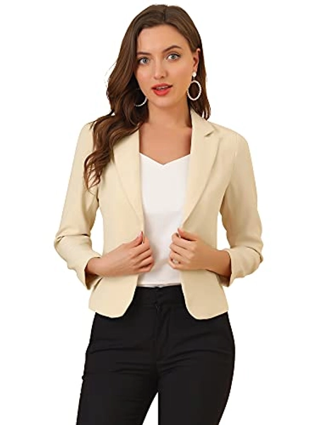 Allegra K Women's Open Front Office Work Business Casual Crop Suit Blazer Jacket