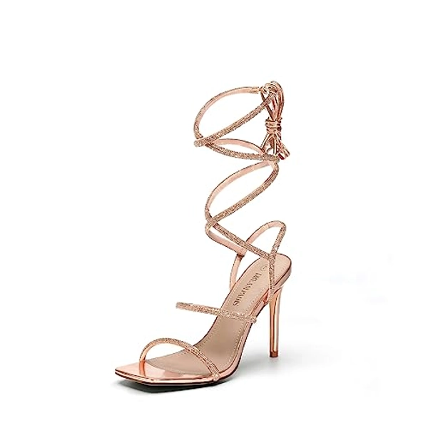DREAM PAIRS High Heels Stilletos Heels for Women Strappy Gladiator Sexy Square Toe Heels Open Toe Heels Dressy Pumps Sandals