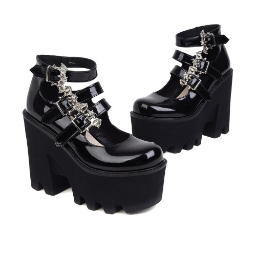 'Like Magic' Black Alternative Gothic Bat Buckle Boots - Black / 8.5
