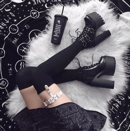 'Get your Goth On' Gothic Platform Ring Boots - black shoes / 8