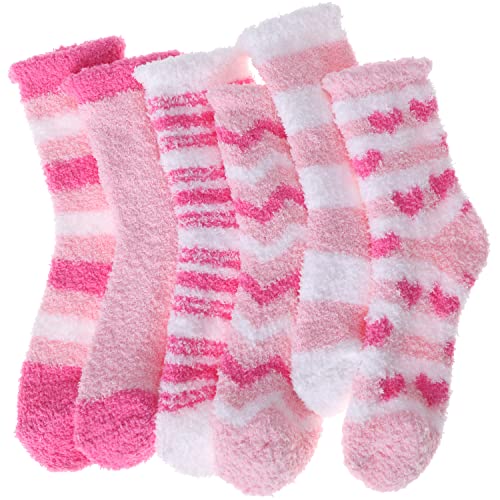 Anlisim Womens Fuzzy Socks Cozy Fluffy Winter Cabin Slipper Warm Fleece Soft Thick Comfy Socks - Pink(6 Pairs)