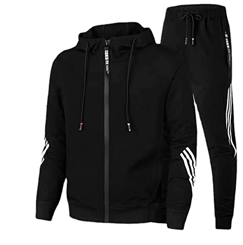 lionpaul Mens Full Zipper Hoodie and Sweatpants Set Casual 2 Pieces Tracksuits Fashion Running Sweat Suits - X-Large - Black-1