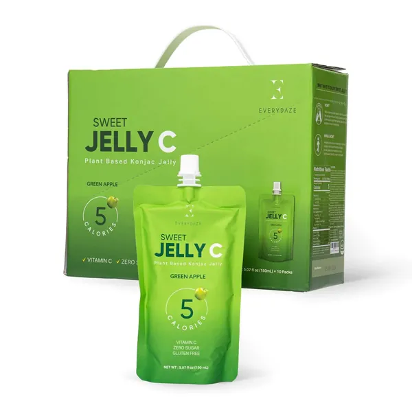 EVERYDAZE Sweet Jelly C Konjac Jelly | Vitamin C, Vegan, 5 Calories, 0 Sugar | 10 Packs | Keto, Gluten Free, Healthy Diet Pouch Drinkable Snack, Weight Management, Low Calorie (Green Apple) - Green Apple