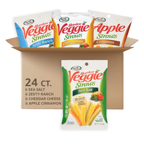 Sensible Portions Veggie Straws, Snack Size Variety Pack, Sea Salt, Ranch, Cheddar, Apple Cinnamon, 1 Oz, Pack of 24 - 