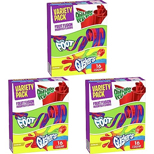 Fruit Roll-Ups, Fruit by the Foot, Gushers, Snacks Variety Pack, 16 ct (Pack of 3) - 16 Count (Pack of 3)