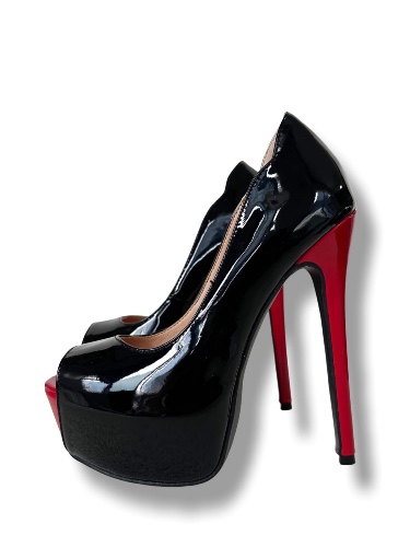 Frankie Hsu Stiletto Platform pumps met hoge hakken, zwart rood patent peep toe stijl, grote maat US5-19 schoenen voor dames en heren - 39.5 EU