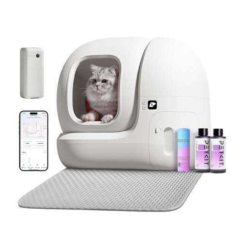 PETKIT Self Cleaning Cat Litter Box, PuraMax Cat Litter Box for Multiple Cats, App Control/xSecure/Odor Removal Automatic Cat Litter Box includes Trash Bags and K3 Smart Air Purifier Spray - PuraMax Self-Cleaning Cat Litter Box