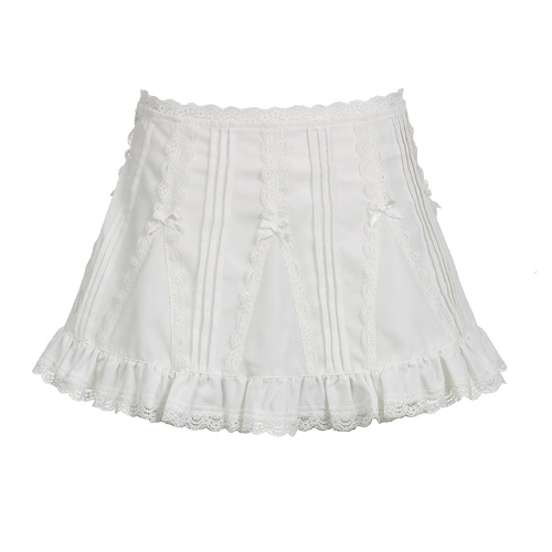 White Frill Kawaii Fairycore Bow Cute A-line Mini Skirt - White / S